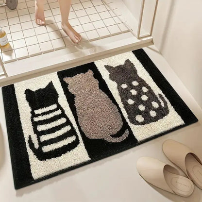 Cute Cartoon Dinosaur Faux Cashmere Bath Mat, Soft Water‑Absorbent Non‑Slip Floor Rug, Woop Pattern Decor Doormat for Bathroom Toilet Entryway Hallway Home Decoration