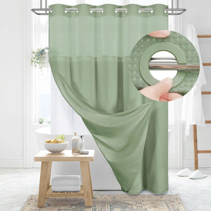 DYNAMENE Premium No-Hook Washable Waffle Weave Shower Curtain Set, Heavy-Duty Double Layer with Snap-In Detachable Waterproof Liner & Mesh Window, Contemporary Matte Finish Bathroom Accessory for Hotel-Inspired Bathroom Look
