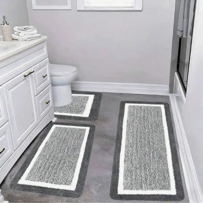 3 Piece Extra Large Bathroom Rugs Sets, Bathroom Shower Rugs With U Shaped Toilet Mat Absorbent Microfiber Plushes Non Slide Bath Rugs Sets Washable Rug