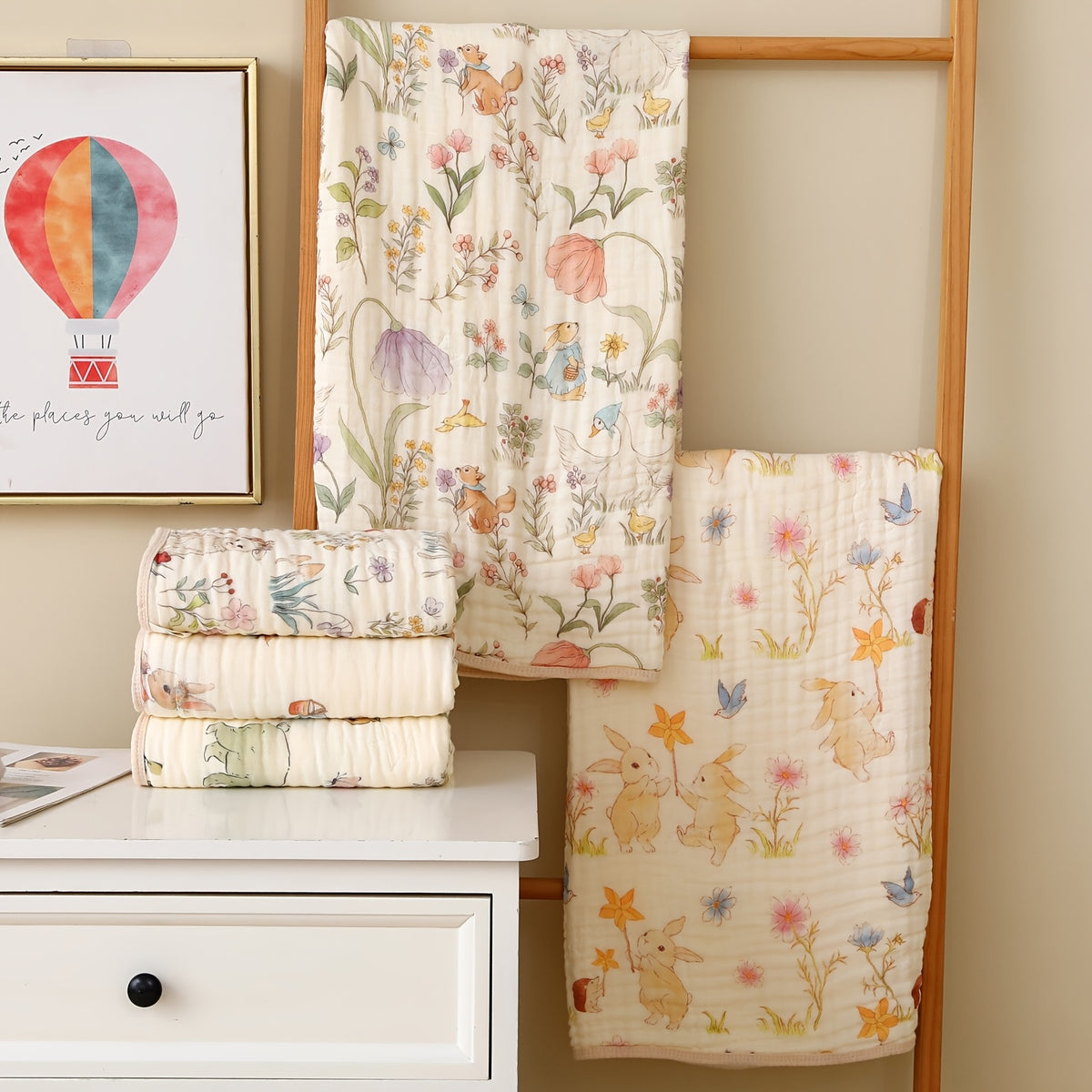 6-Ply Soft Soft Quick-Dry Bathroom Towel - Floral & Bunny Print, Breathable & Absorbent for Home, Travel, Camping, Beach - Perfect Holiday Gift for Thanksgiving, Easter, Christmas, Beach Travel Towel | Contemporary Design | Quickdry Material