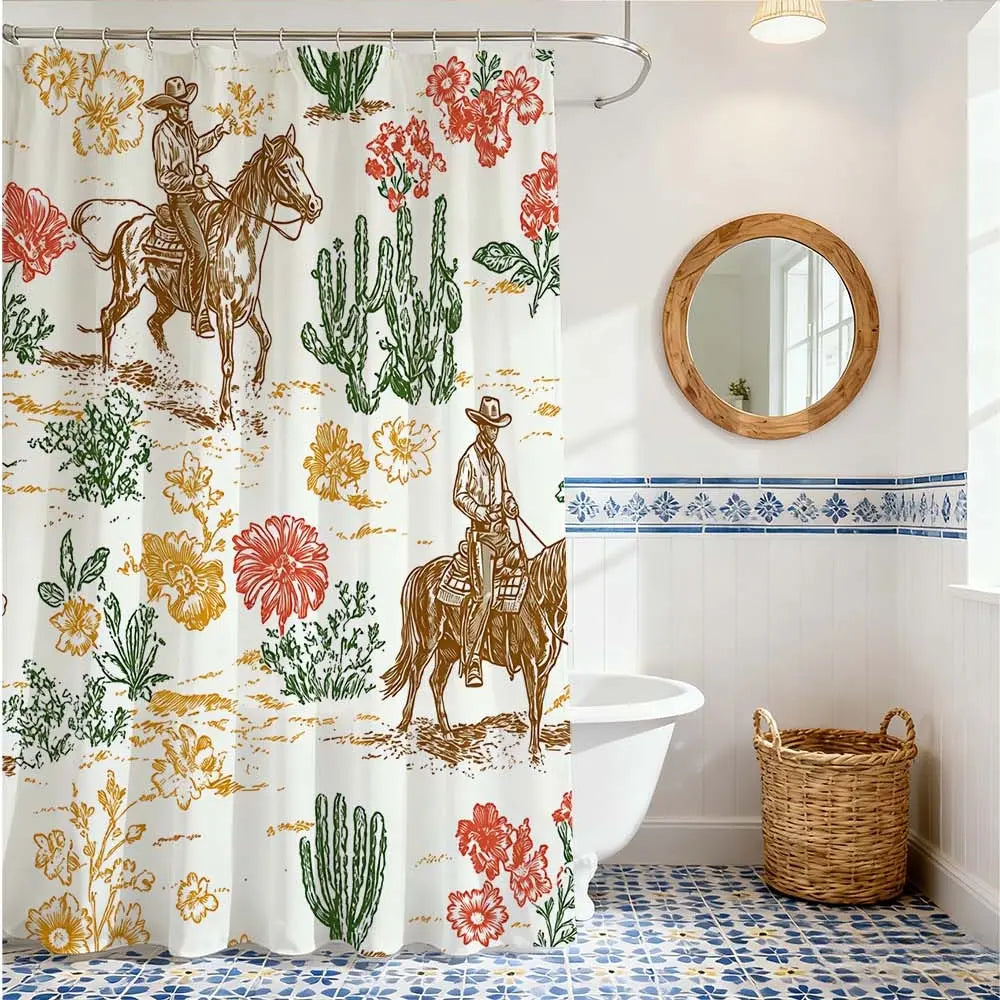 1 PC Rustic Western Charm Bath Curtains Shower Curtain Cowboy Cactus Floral Patterns Bathroom Design Inspiration Refreshing Home Decor Update Scenic Serenity
