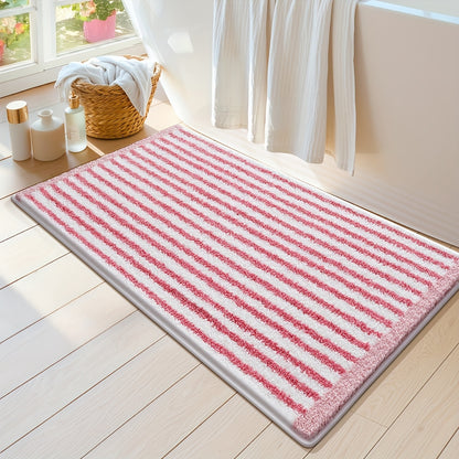1pc Fluffy Bath Rug Bathroom Mat, Extra Soft Bath Mat, Easy Stripes Absorbent Premium Bathroom Rug, Non-Slip Comfortable Bathroom Mat for Bathroom Floor, Sink, Bathtub, Shower Room, Home Decor Christmas Decor Christmas Gift