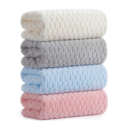 GARVEE Unisex 4-Pack Waffle Weave Shower Bath Towel Set - 27.6"x55.1" Extra Large, Quick-Dry, Soft, Absorbent, Lightweight - Ideal for Bathroom, Gym - Pink, White, Blue, Gray