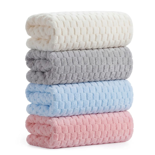 GARVEE Unisex 4-Pack Waffle Weave Shower Bath Towel Set - 27.6"x55.1" Extra Large, Quick-Dry, Soft, Absorbent, Lightweight - Ideal for Bathroom, Gym - Pink, White, Blue, Gray