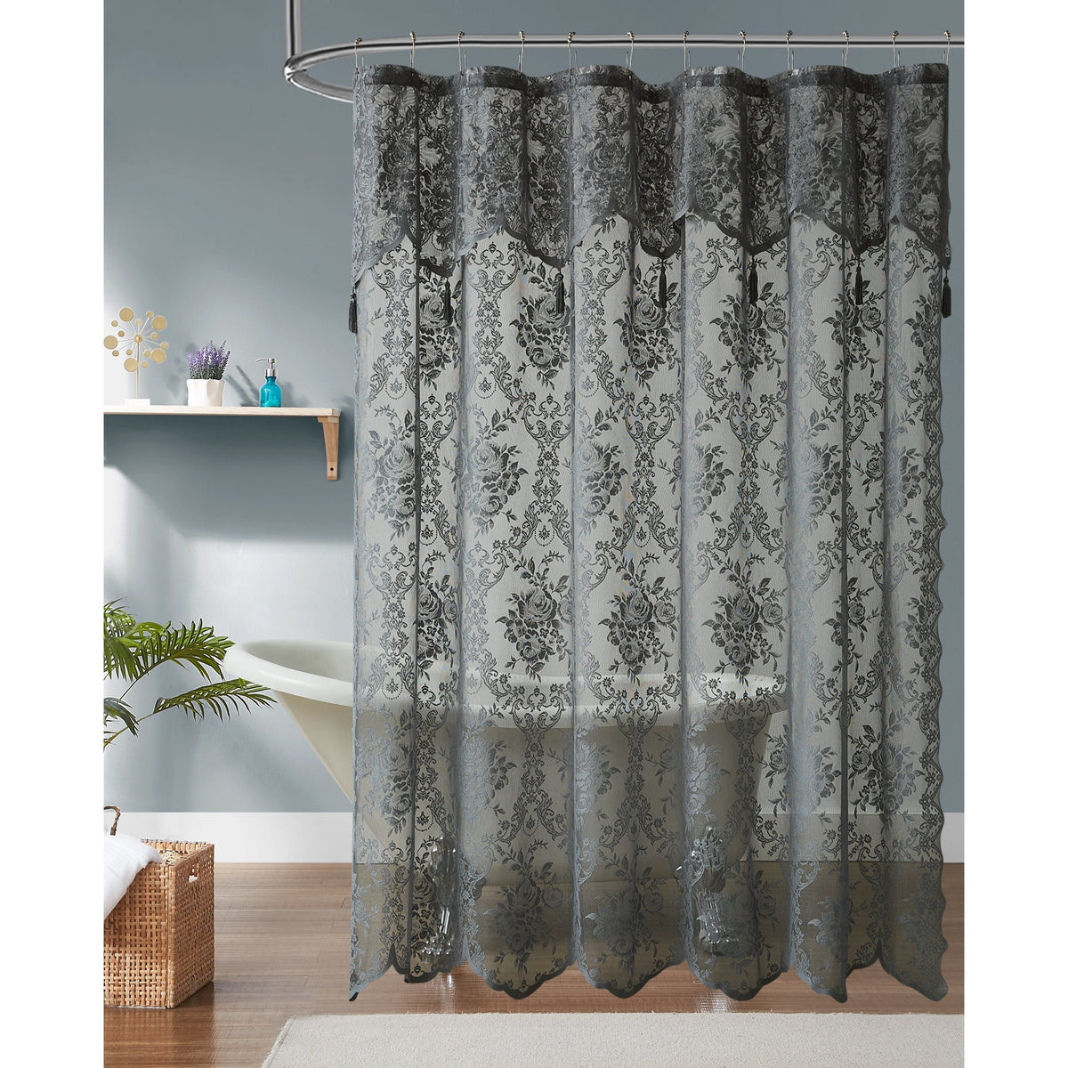 WARM HOME DESIGNS Luxury Lace Shower Curtain with Attached Valance & Tassels in Many Colors and Sizes