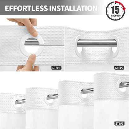 DYNAMENE Premium No-Hook Washable Waffle Weave Shower Curtain Set, Heavy-Duty Double Layer with Snap-In Detachable Waterproof Liner & Mesh Window, Contemporary Matte Finish Bathroom Accessory for Hotel-Inspired Bathroom Look