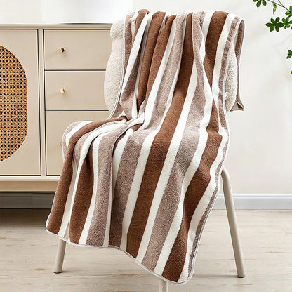 Striped Coral Fleece Bath Towel, Oversized 27.5*66.9 inches Ultra Soft Thickened Towels, Highly Absorbent Quick Dry Non-Shed with Hanging Loop,   Premium  Luxury Towels for Home Hotel Spa Bathroom Beach Premium