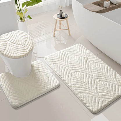 High-Quality 3-Piece Cotton Velvet Bath Mat Set, Non-Slip, Quick-Dry, Thickened 2cm, Absorbent Bathroom Mat, Ideal for Bathroom, Kitchen, Laundry Room, Bedroom, Soft Bath Mats
