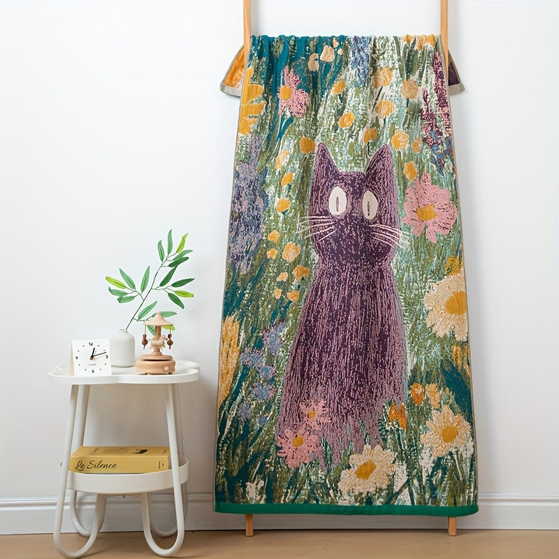 New Style Pure Cotton Gauze Bath Towel, Extra Large and Thick, Luxury Yarn-dyed Jacquard with Floral Pattern, for Couples Home Use, Water-absorbent and Quick-drying, Multi-layer Gauze, Skin-friendly and Breathable, Large Adult Bath Towel for Wrapping