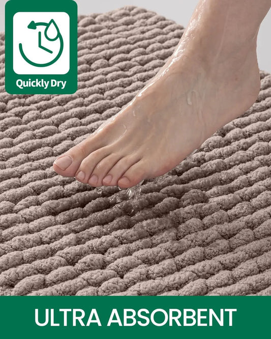 Lumi Luxury Bathroom Rug White Ultra Soft Quick Dry with Braid Design for Bathtub Absorbent Washable Laundry Use Microfiber Shower Fluffy Home Goods Thick Non-Slip Mat 17"x30"