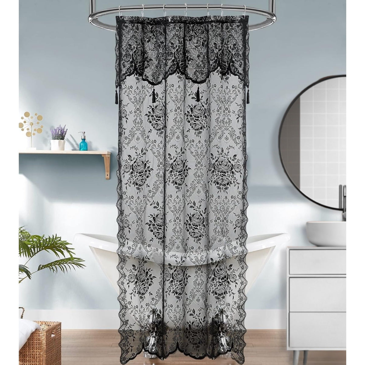 WARM HOME DESIGNS Luxury Lace Shower Curtain with Attached Valance & Tassels in Many Colors and Sizes