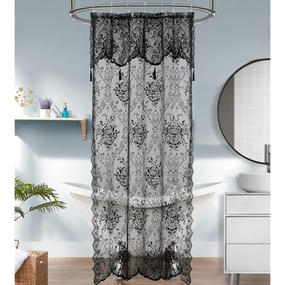 WARM HOME DESIGNS Luxury Lace Shower Curtain with Attached Valance & Tassels in Many Colors and Sizes