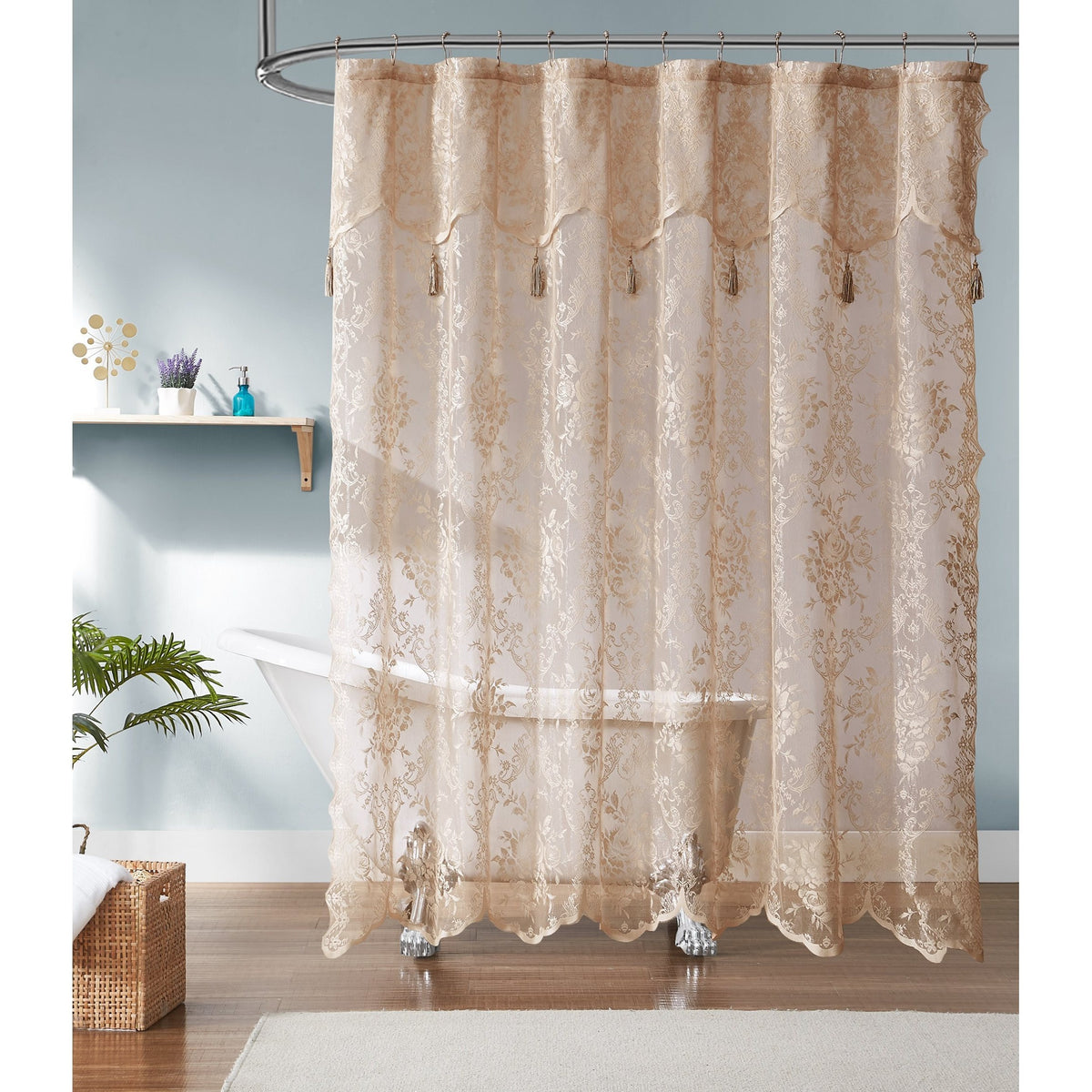 WARM HOME DESIGNS Luxury Lace Shower Curtain with Attached Valance & Tassels in Many Colors and Sizes