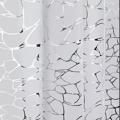 1pc Veined Silvery-Toned Bath Curtain with Matching Hooks, Bathroom Decorative Shower Curtain