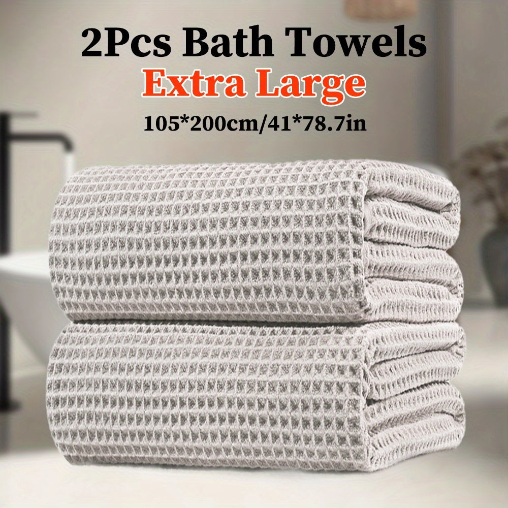2pcs Extra Large Microfiber Waffle Weave Bath Towels, 105x200cm / 41x78.7in, 350GSM - Soft, Absorbent & Quick-Dry, Solid Color Options for Bathroom, Hotel, Gym & Spa Use, Hotel Bathroom Essentials, Contemporary Towel Design, Quickdry Fabric, Wash Cloths