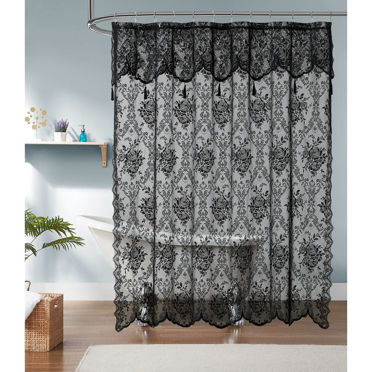 WARM HOME DESIGNS Luxury Lace Shower Curtain with Attached Valance & Tassels in Many Colors and Sizes