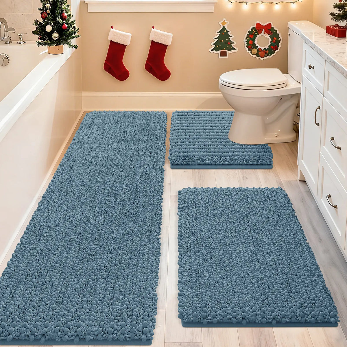 ACCUMTEK Upgrade Extra Large Bathroom Rug Set Ultra Soft, Thick Absorbent Bath Mats, Non Slip Chenille Toilet Mat for Bathroom, Bedroom, Kitchen