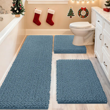 ACCUMTEK Upgrade Extra Large Bathroom Rug Set Ultra Soft, Thick Absorbent Bath Mats, Non Slip Chenille Toilet Mat for Bathroom, Bedroom, Kitchen