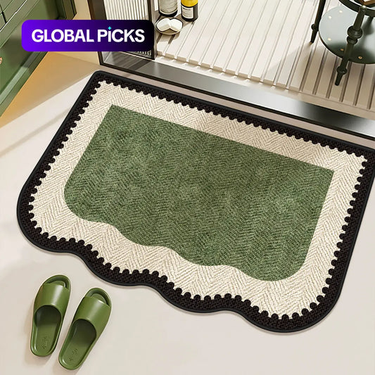 Green Scalloped Bath Mat, Vintage Cottage Bathroom Rug, Absorbent Quick-Dry Floor Mat with Non-Slip Backing, Absorbent Bathroom Mats, Water Absorbent Mat for Bathroom, Kitchen, Sink Area & Entryway #GLOBAL PICKS