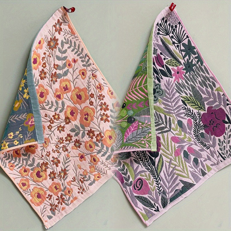Two Pure Cotton Household Towels with A Floral Pattern, 14.37 X 15.75 Inches, Soft And Absorbent, Suitable for Washing Face And Daily Cleaning. Ideal for Homes, Hotels, Spas, Hair Salons, And Bathrooms.