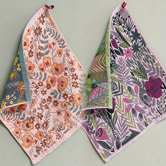Two Pure Cotton Household Towels with A Floral Pattern, 14.37 X 15.75 Inches, Soft And Absorbent, Suitable for Washing Face And Daily Cleaning. Ideal for Homes, Hotels, Spas, Hair Salons, And Bathrooms.