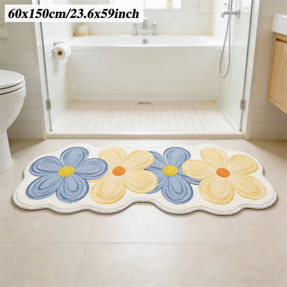 Long Plush Bathroom Mat, Cute Bath Mat, Flower Design Irregular Shape, Soft Comfortable Foot Pad, Home Decor Carpet, Valentine's Day Gift, Bathroom Rug, Bathroom Floor Mat, Floral, Floral Bath Mats