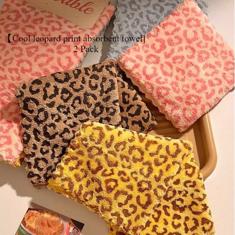 Retro Leopard Print Thickened Towel, Strong Absorbency And Quick-Dry, Soft Cleaning Cloth for Men And Women (Random Color)