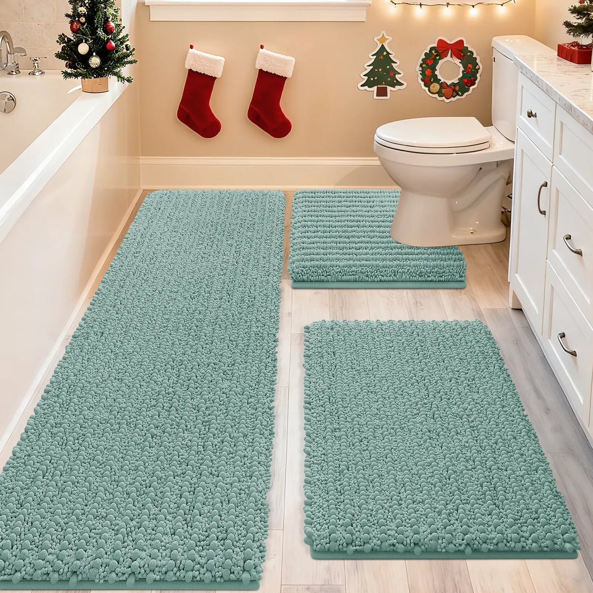 ACCUMTEK Upgrade Extra Large Bathroom Rug Set Ultra Soft, Thick Absorbent Bath Mats, Non Slip Chenille Toilet Mat for Bathroom, Bedroom, Kitchen