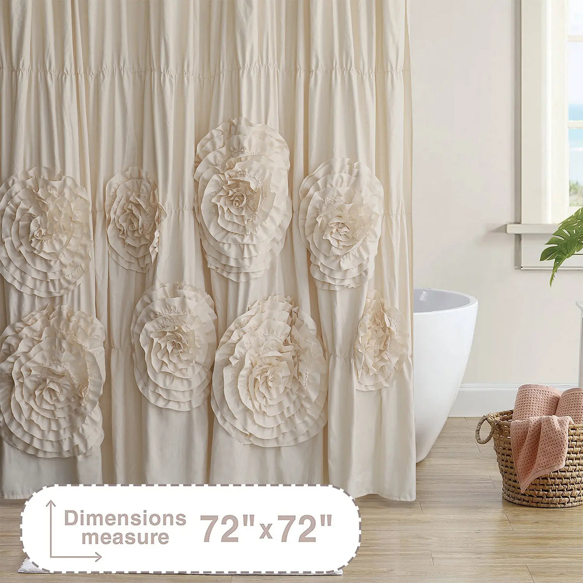 HIG Elegant  Ruffled Shower Curtain - Features Eight Bold Floral Blooms for a Timeless Boho Chic Bathroom , 72" x 72", 1 PC Floral Washable