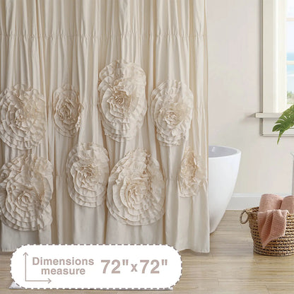 HIG Elegant  Ruffled Shower Curtain - Features Eight Bold Floral Blooms for a Timeless Boho Chic Bathroom , 72" x 72", 1 PC Floral Washable