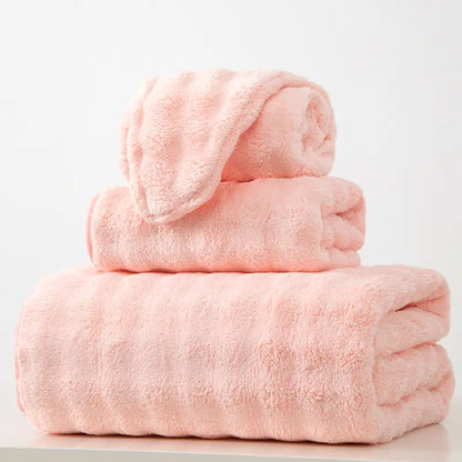 Towel set (face towel + bath towel + beach towel), 3-piece pink bath towel set, soft and skin-friendly, quick-drying with strong water absorption, for women’s daily post-bath body drying, bathroom essentials, a must-have for the home—sharing life’s little