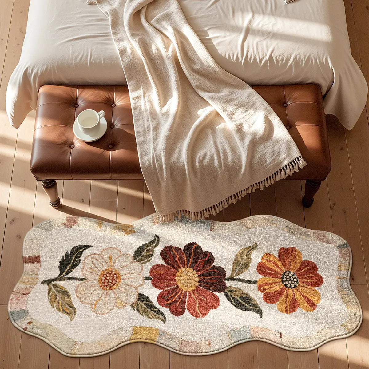 LUMI Trending Flower Patterned Non - slip Cozy Floor Mat, Single Piece, Ideal Decorative Carpet for Home - Living Room, Bedroom, Study. Must - have Vanity Decor & Household Ornament Rug Washable Non-Slip Floral Abstract Plush