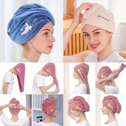 [Quick-Drying Microfiber Towel] Women's Random Color Quick-Drying Microfiber Towel - Soft Coral Fleece, High-Quality Design, Absorbent Bath Towel, with Cute Star And Rainbow Embroidery, for Drying Wet Hair, Microfiber Towel