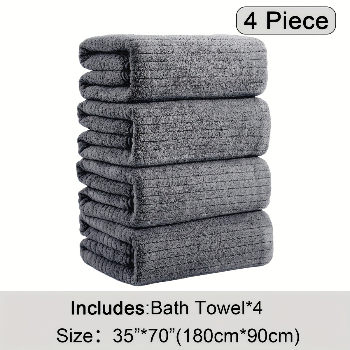 4pcs Oversized Bath Towels Set 90x180cm (35.43x70.87in) Ultra Soft Absorbent Microfiber Towels In Black, Gray, Teal, Purple & White Quick Dry, Lightweight, Highly Absorbent for Bathroom, Spa, Gym & Travel. Made Of Premium Microfiber.
