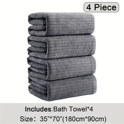 4pcs Oversized Bath Towels Set 90x180cm (35.43x70.87in) Ultra Soft Absorbent Microfiber Towels In Black, Gray, Teal, Purple & White Quick Dry, Lightweight, Highly Absorbent for Bathroom, Spa, Gym & Travel. Made Of Premium Microfiber.