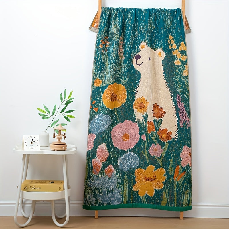 New Style Pure Cotton Gauze Bath Towel, Extra Large and Thick, Luxury Yarn-dyed Jacquard with Floral Pattern, for Couples Home Use, Water-absorbent and Quick-drying, Multi-layer Gauze, Skin-friendly and Breathable, Large Adult Bath Towel for Wrapping