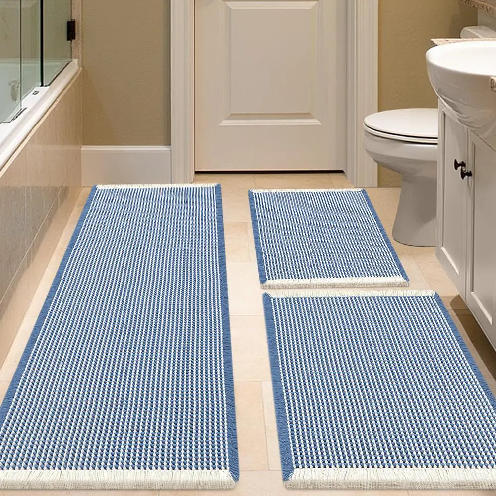 IM HOME Waffle Bath Mat 2 Piece/3 Piece Set, Boho Woven Modern Bath Mat Rugs, Absorbent Bathroom Rugs, Soft Washable Bath Rugs with Tassels for Bathroom, Bedroom, Kitchen, Shower, Tub,Halloween
