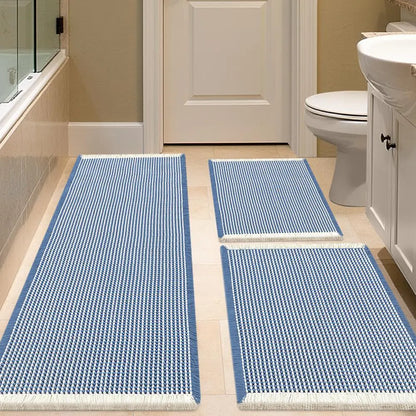 IM HOME Waffle Bath Mat 2 Piece/3 Piece Set, Boho Woven Modern Bath Mat Rugs, Absorbent Bathroom Rugs, Soft Washable Bath Rugs with Tassels for Bathroom, Bedroom, Kitchen, Shower, Tub,Halloween