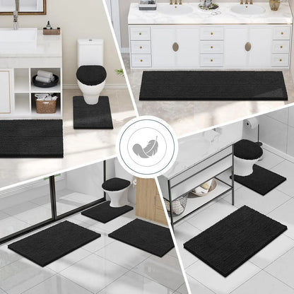 Luxury Chenille Bathroom Rugs 30x20, Extra Soft and Absorbent Non-Slip Plush Carpet Runner for Tub, Shower, and Floor, Home Decor Accessories, Black