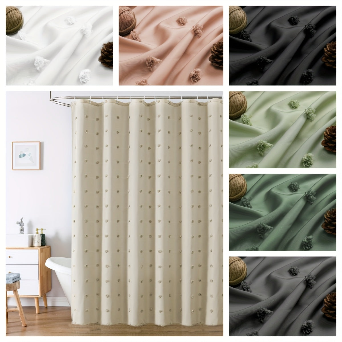 [Bohemian Polka Dot] Bohemian Chic Polka Dot Shower Curtain with White Hooks, Machine Washable Polyester Bathroom Decor