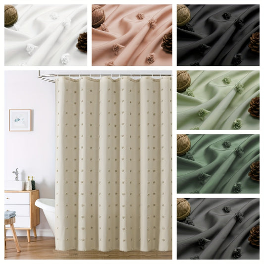 [Bohemian Polka Dot] Bohemian Chic Polka Dot Shower Curtain with White Hooks, Machine Washable Polyester Bathroom Decor