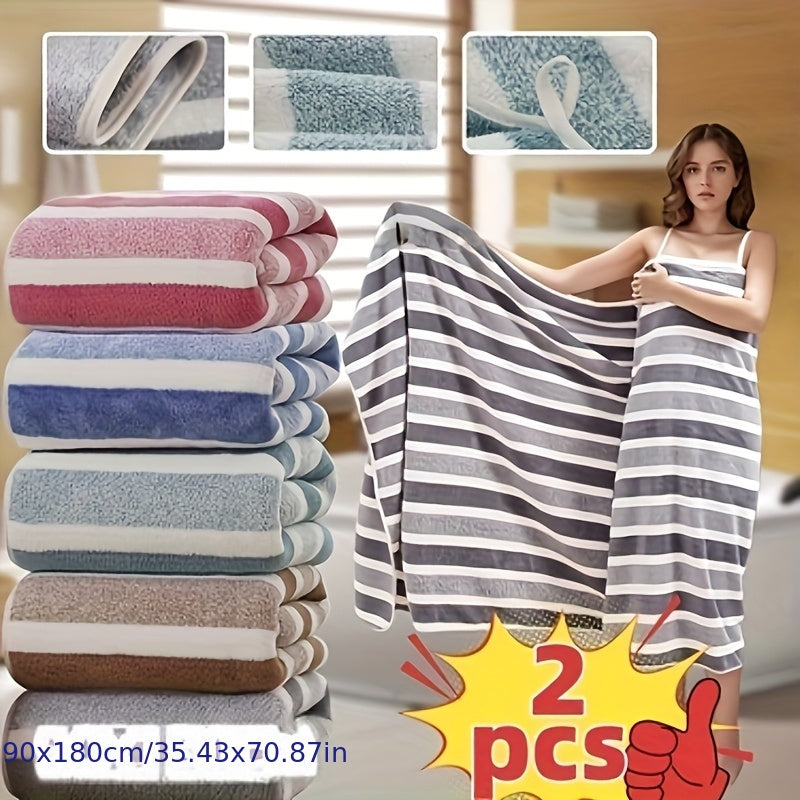 2 X Microfiber Extra Large Bath And Beach Towels (35.43 X 70.87 inch), Thick Absorbent, Fluffy Fabric, Super Soft And Quick Drying, 80% Polyester 20% Nylon, Suitable for Travel, Vacation, Fitness And Yoga, Available in Various Colors.