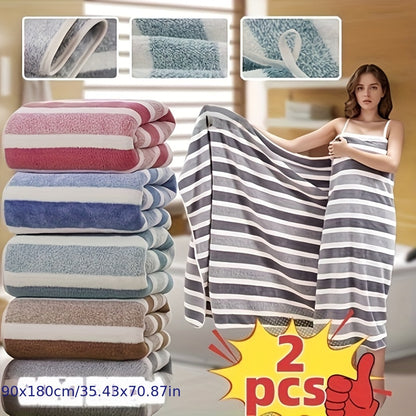 2 X Microfiber Extra Large Bath And Beach Towels (35.43 X 70.87 inch), Thick Absorbent, Fluffy Fabric, Super Soft And Quick Drying, 80% Polyester 20% Nylon, Suitable for Travel, Vacation, Fitness And Yoga, Available in Various Colors.