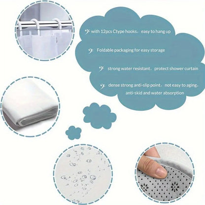 Marble Pattern Bathroom & Restroom Accessories, Shower Curtain Set For Bathroom, 4 Counts/set Including 1 Shower Curtain with 12 Hooks & 1 Toilet Lid Cover & 1 Rectangular Mat & 1 U-shaped Mat, Shower Curtain Sets