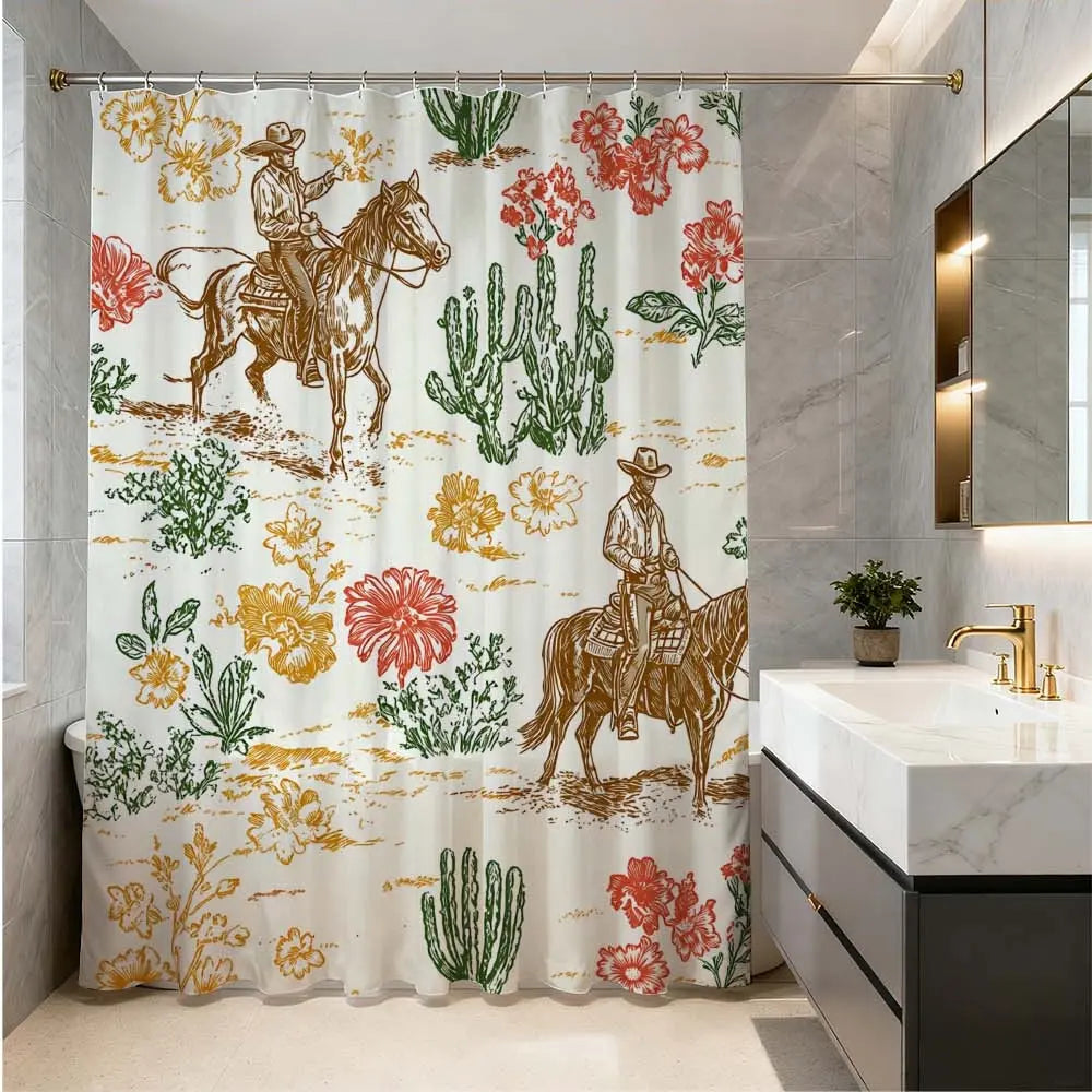 1 PC Rustic Western Charm Bath Curtains Shower Curtain Cowboy Cactus Floral Patterns Bathroom Design Inspiration Refreshing Home Decor Update Scenic Serenity