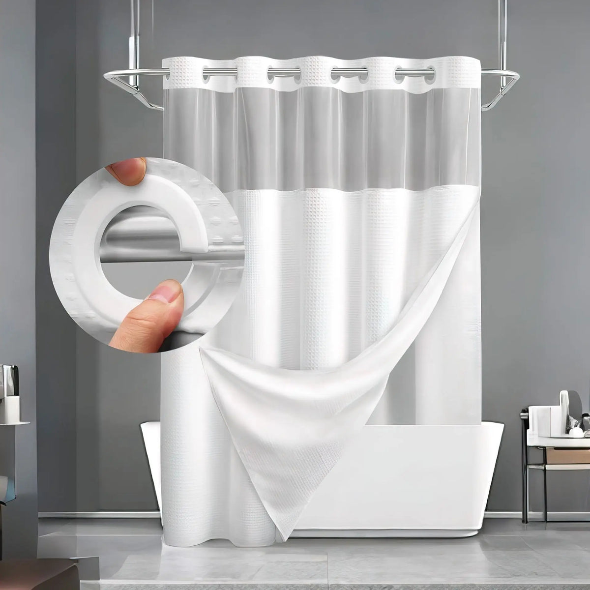 Christmas Festive Waffle Double-Layer Fragrance Shower Curtain with Waterproof Liner - No Hooks, 72x75in, Washable Fabric Keeps Upkeep Simple, Waterproof Liner Keeps Shower Clean, Modern Home Bathroom Decor