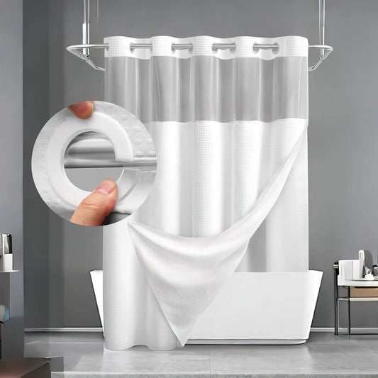 Christmas Festive Waffle Double-Layer Fragrance Shower Curtain with Waterproof Liner - No Hooks, 72x75in, Washable Fabric Keeps Upkeep Simple, Waterproof Liner Keeps Shower Clean, Modern Home Bathroom Decor