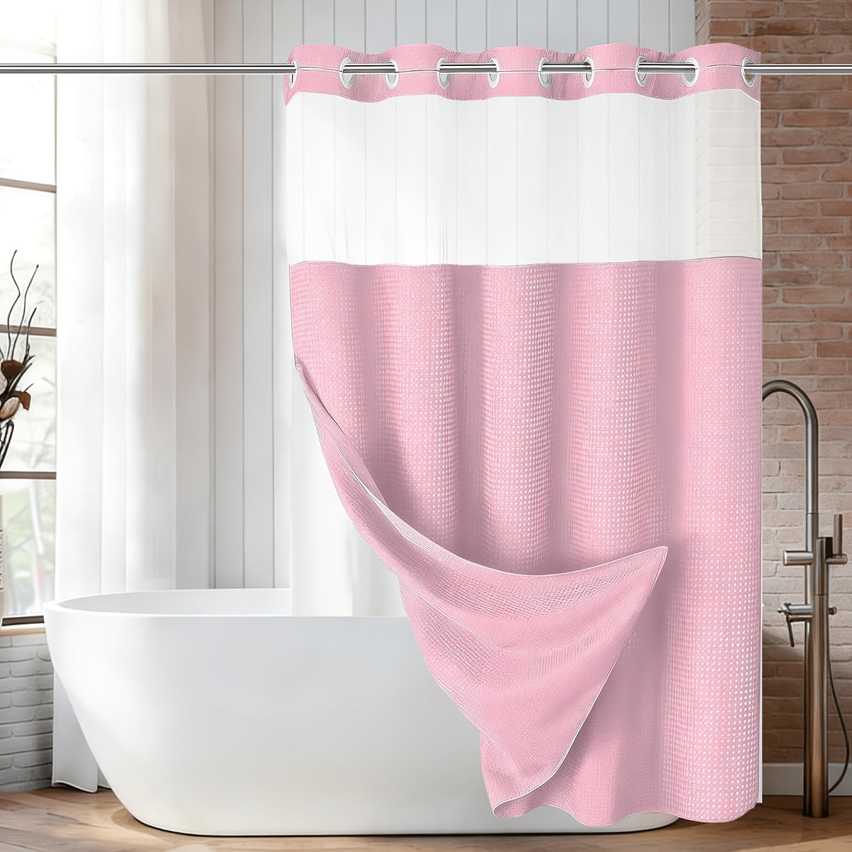 Double Layer Bath Curtain with Large Hole Dots, Polyester