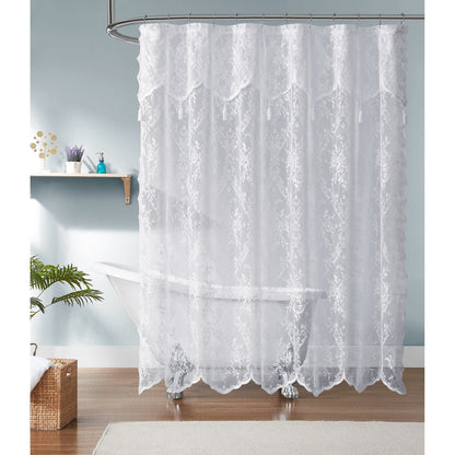 WARM HOME DESIGNS Luxury Lace Shower Curtain with Attached Valance & Tassels in Many Colors and Sizes
