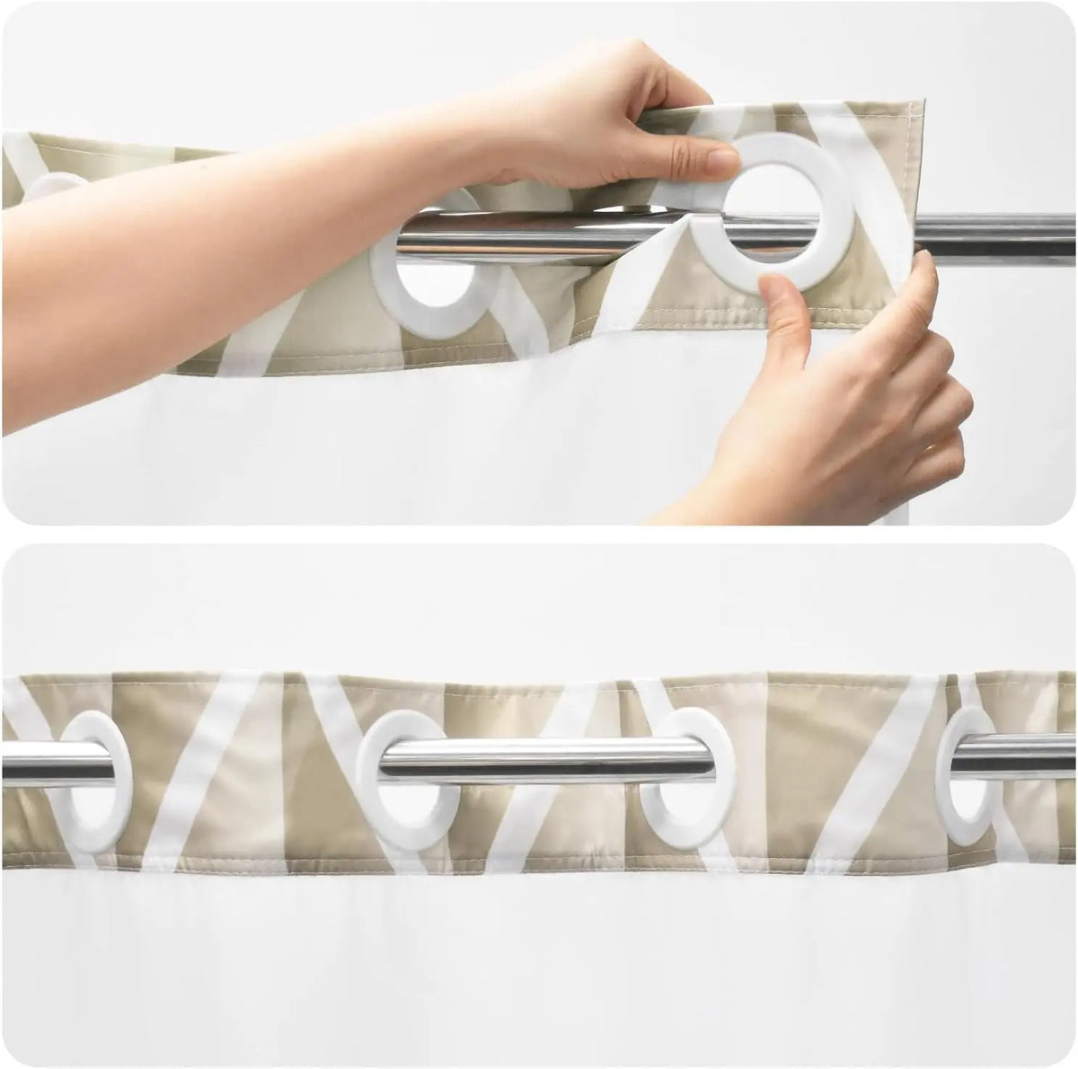 Geometric corrugated no hook shower curtain, double-layer shower curtain with inner lining, soft polyester fabric, fashionable and simple style home decoration, bathroom accessory, 72x75in